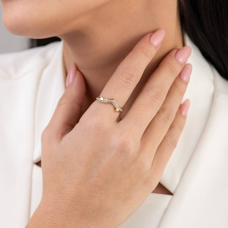 585Er Gold Starburst V-Ring Geschwungener Ehering von ArvaJewels