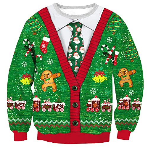Arvilhill Herren Ugly Christmas 3D Printed Graphic Long Sleeve Sweatshirts, Lustige Lebkuchen & Socken, Large von Arvilhill