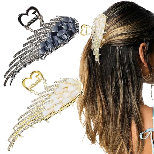 Metall-Flügel-Haarspangen für Damen, dickes Haar, Strass-Design, rutschfeste Haarspange, perfekte modische Haarklammer, Haarstyling-Zubehör für Frauen und Mädchen, 2 Stück von Arvintas