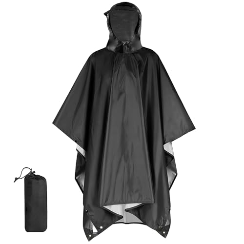 Arvoni Regenponcho Damen Herren mit Aufbewahrungstasche, 3 in1 Leichter Regenschutz Regencape, Wiederverwendbarer Regenponcho, Rain Poncho für Camping, Wandern, Radfahren, Angeln, Reisen(Schwarz) von Arvoni