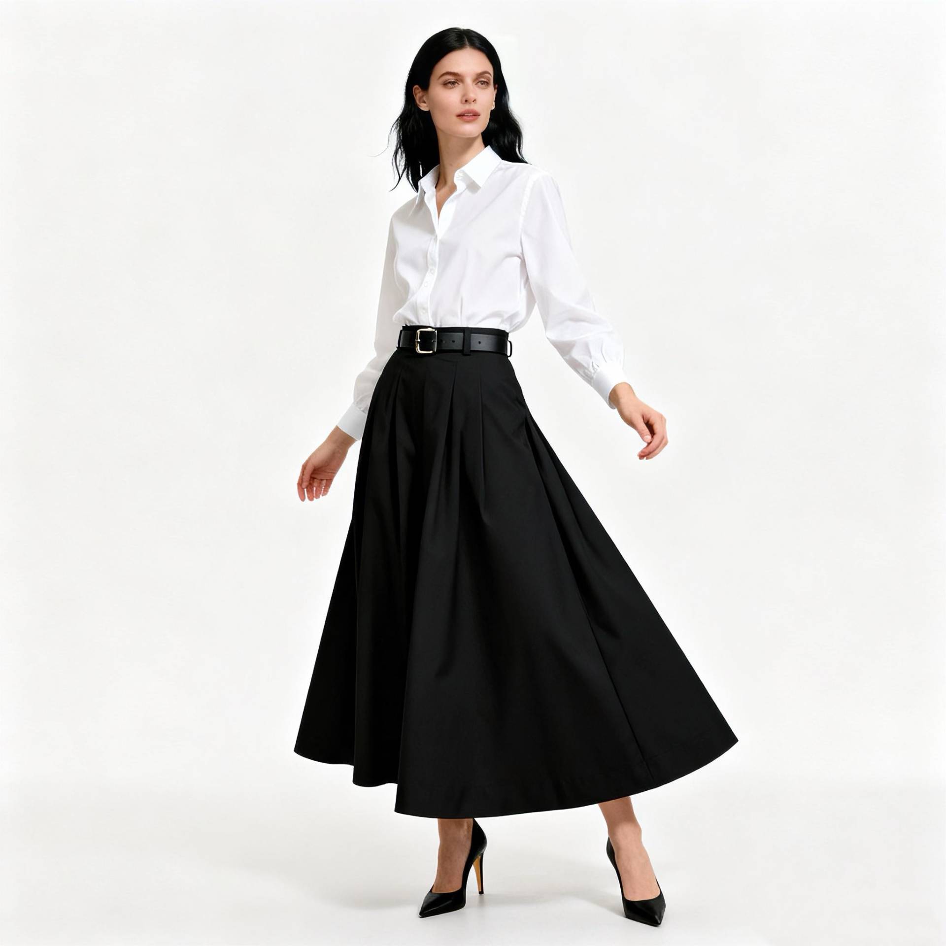 Black A-Line Midi Skirt, Elegant Office & Daily Wear High Waist Skirt For Women, Minimalist Spring Autumn Style von Arvoryn