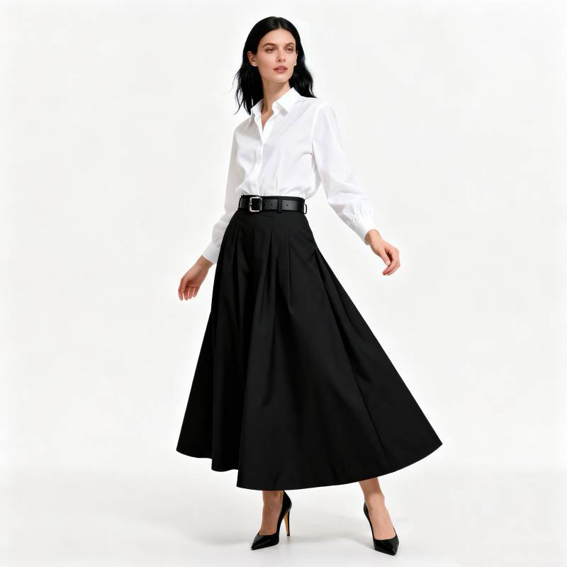Black A-Line Midi Skirt, Elegant Office & Daily Wear High Waist Skirt For Women, Minimalist Spring Autumn Style von Arvoryn