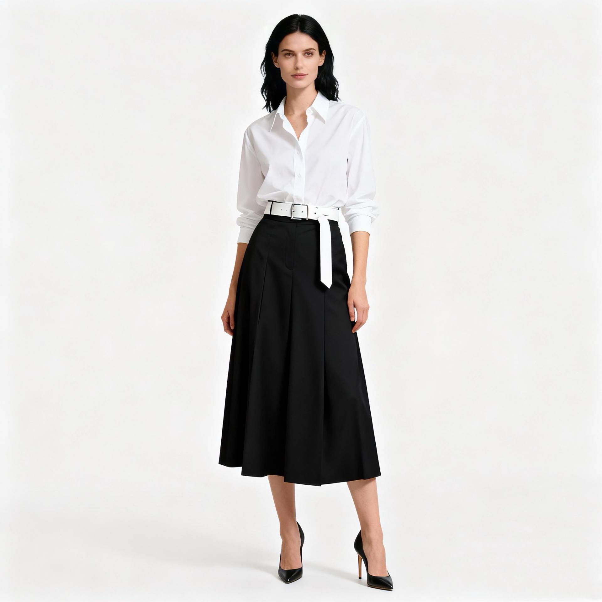 Black Midi Skirt For Women, Elegant A-Line Office Skirt, High Waist Cotton Blend Daily Wear, Chic Workwear Style von Arvoryn