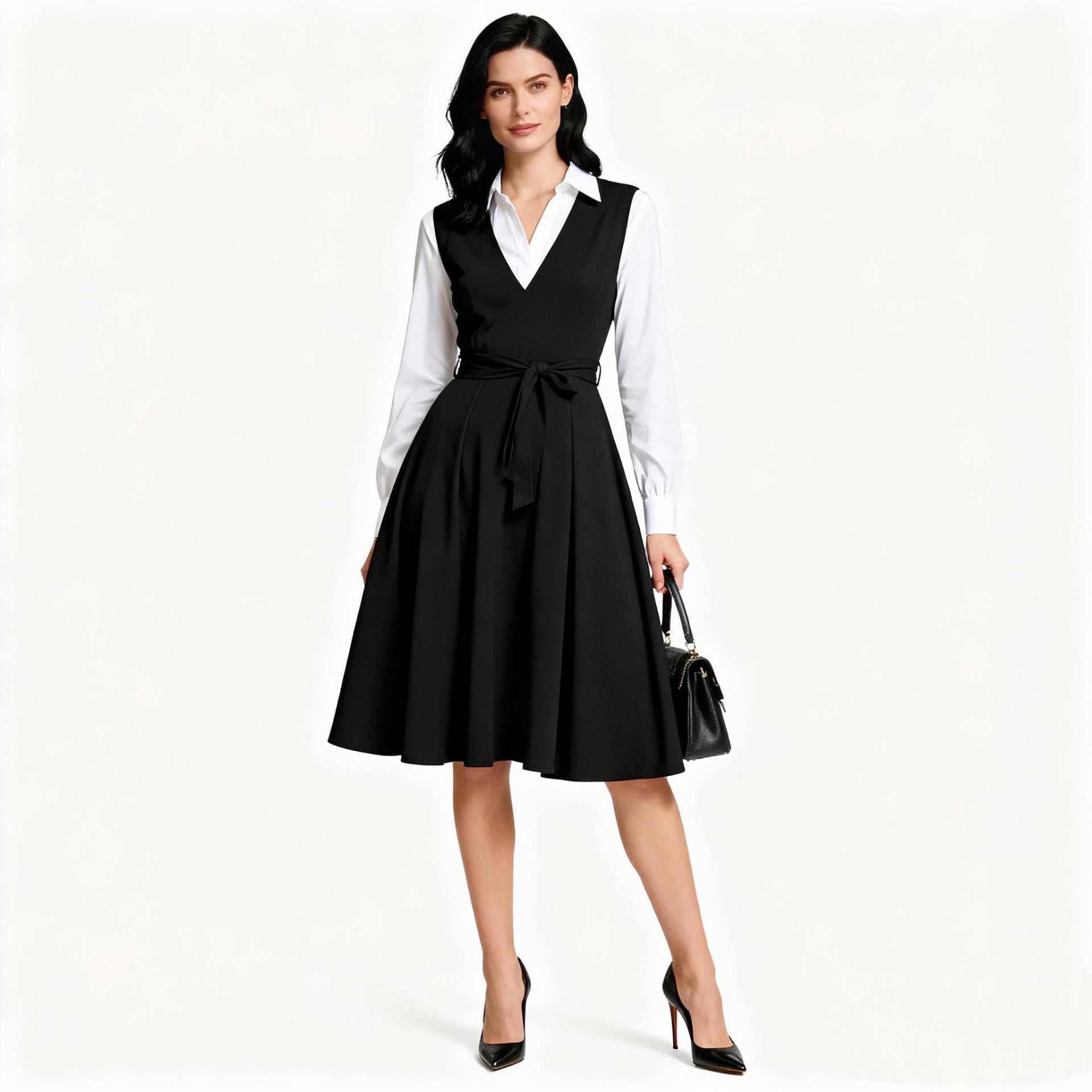 Black Sleeveless V Neck Boho Maxi Dress With Belt, Casual Spring Fall Comfortable Daily Work Party Outfit For Women von Arvoryn