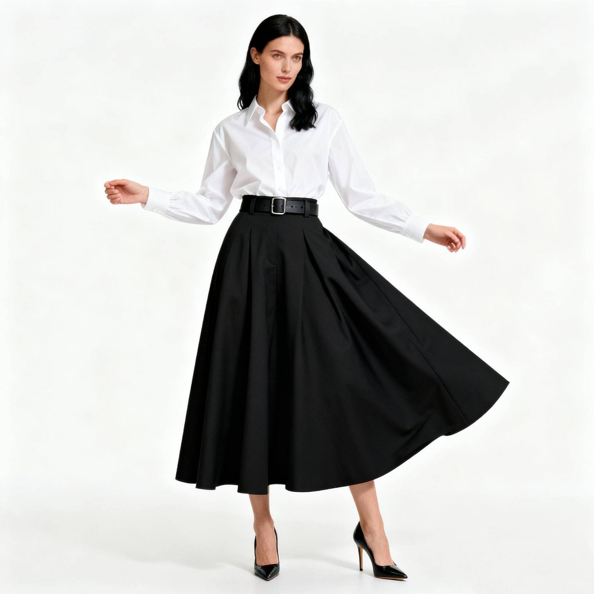 Classic Black A-Line Midi Skirt, Elegant Minimalist High Waist Skirt For Women, Timeless Chic Style Daily Wear von Arvoryn