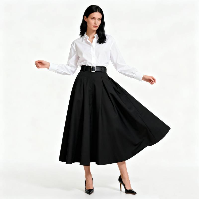 Classic Black A-Line Midi Skirt, Elegant Minimalist High Waist Skirt For Women, Timeless Chic Style Daily Wear von Arvoryn