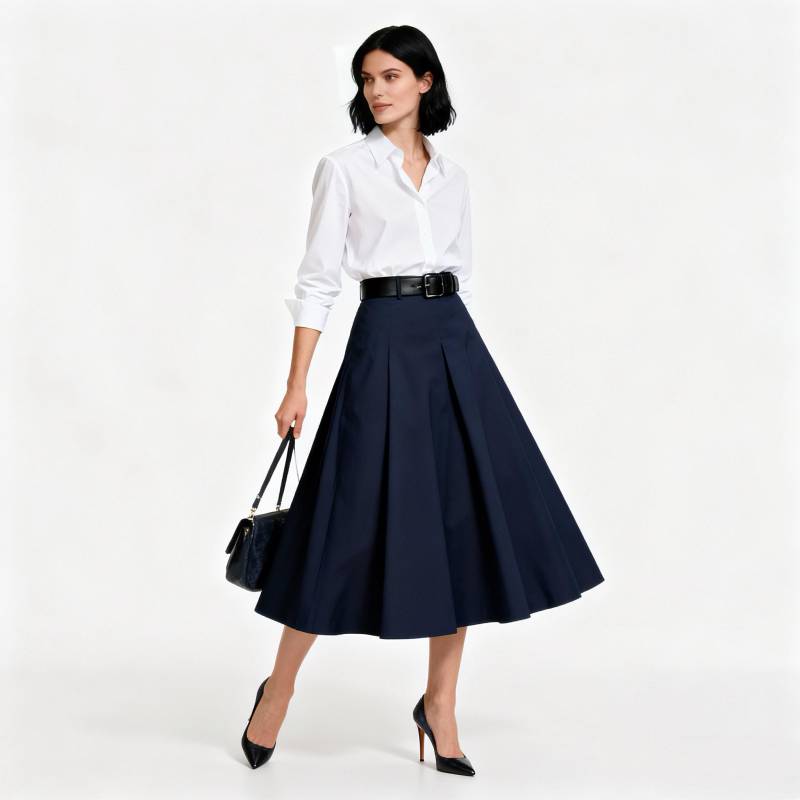 Dark Blue Elegant A-Line Midi Skirt For Women, Minimalist High-Waist Style Work & Daily Wear, Chic Flowy von Arvoryn