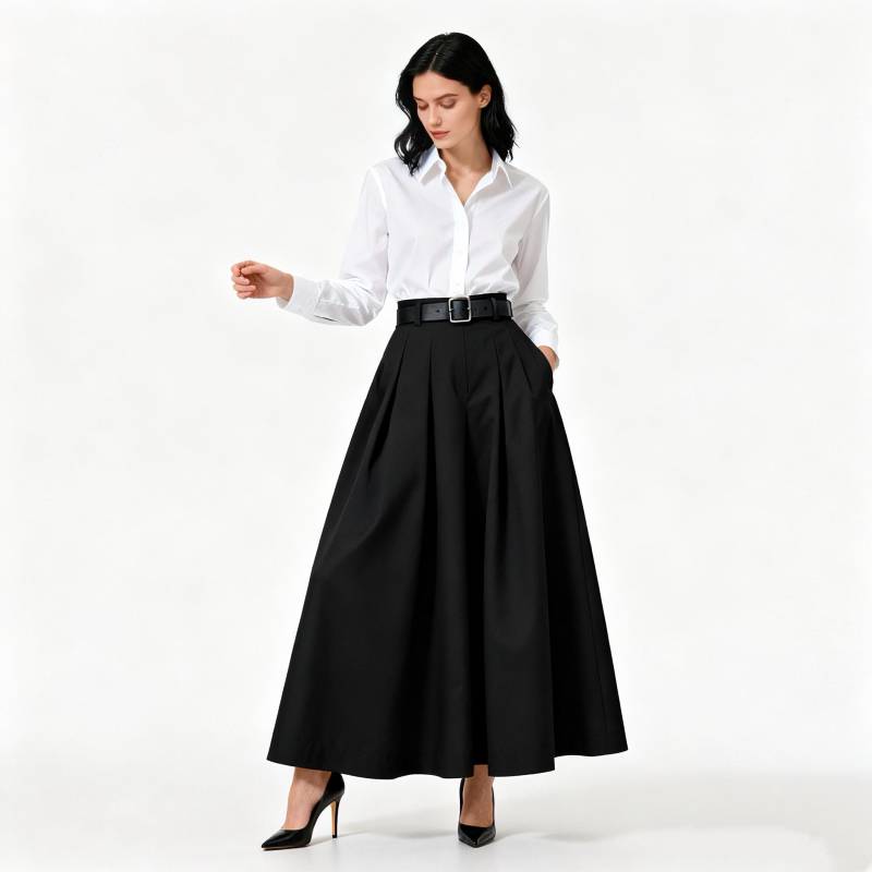Elegant Black Maxi A-Line Skirt, Full Swing High Waist Skirt For Women, Minimalist Autumn Chic Outfit Daily Wear von Arvoryn