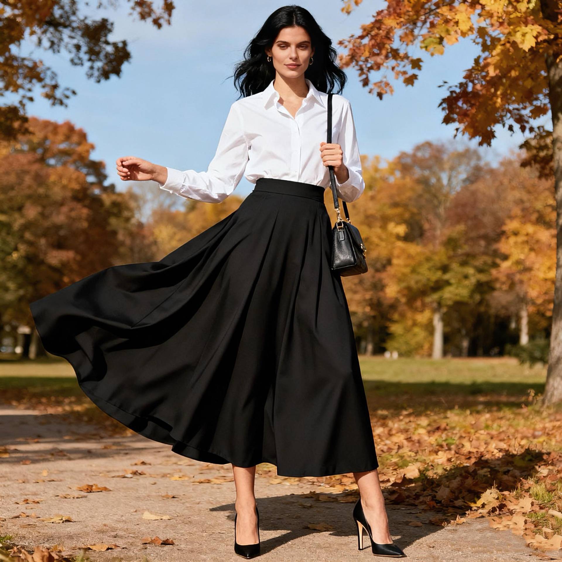 Elegant Black Maxi Skirt For Women, Flowy High Waist A Line Skirt, Minimalist Modern Office & Autumn Daily Outfit von Arvoryn