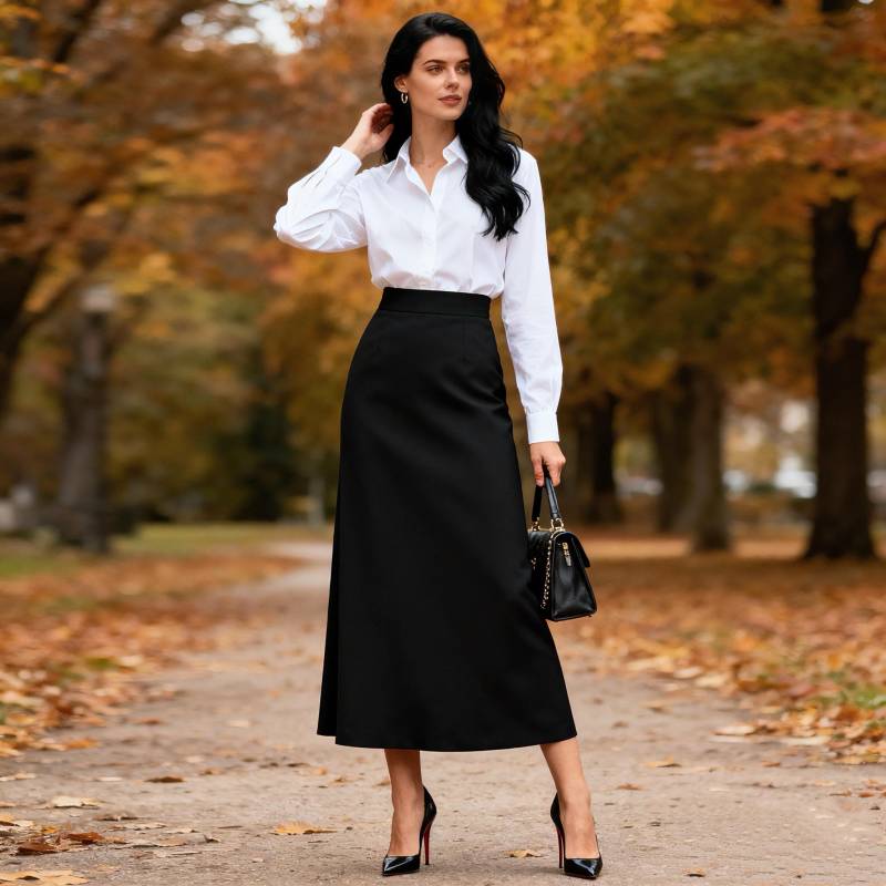 Elegant Midi Skirt For Women, Slim Fit High Waist A Line Skirt, Minimalist Modern Office & Daily Autumn Wear von Arvoryn