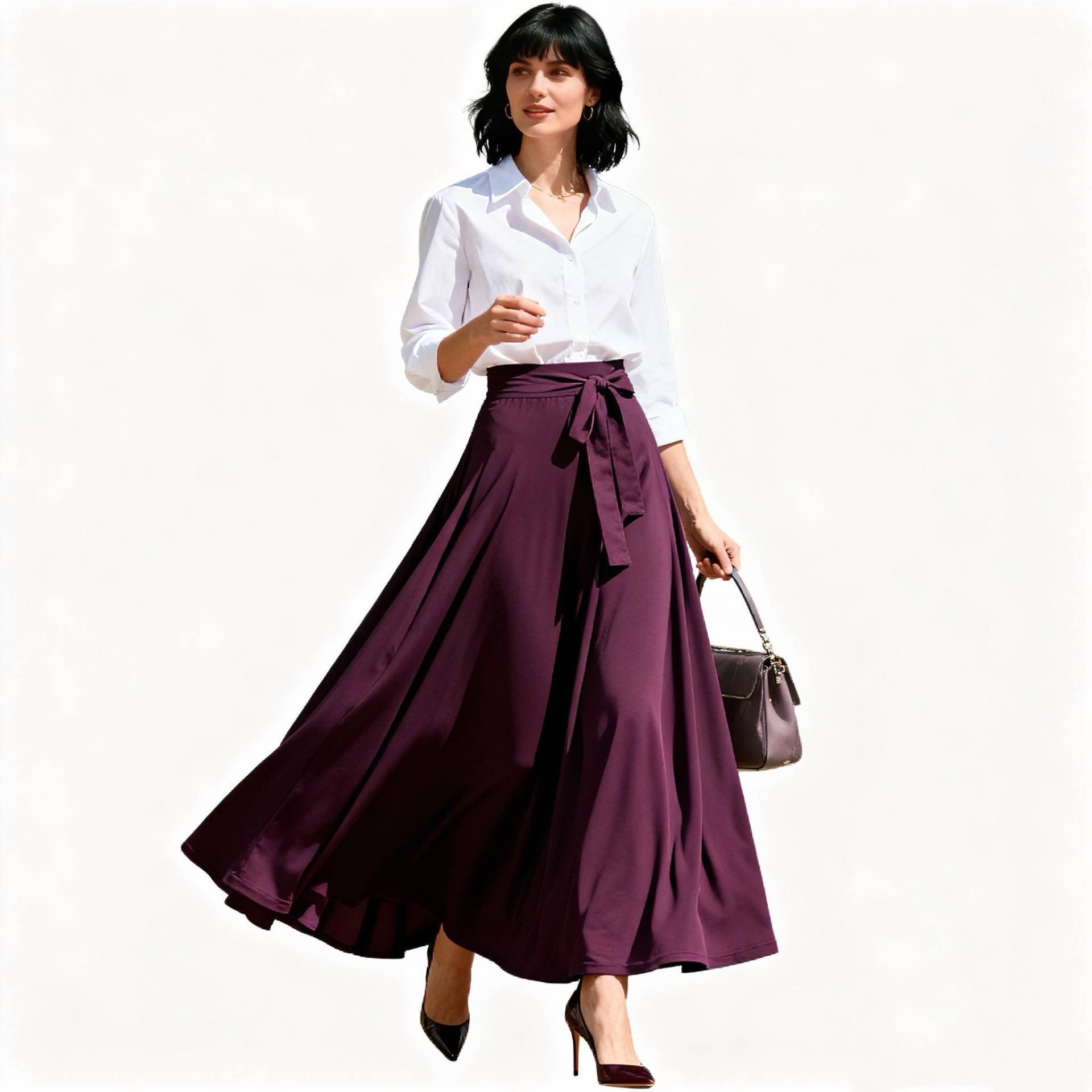 Elegant Purple Maxi Skirt For Women, Flowy High Waist Fashion Skirt, Comfortable Chic Daily Spring & Autumn Long von Arvoryn