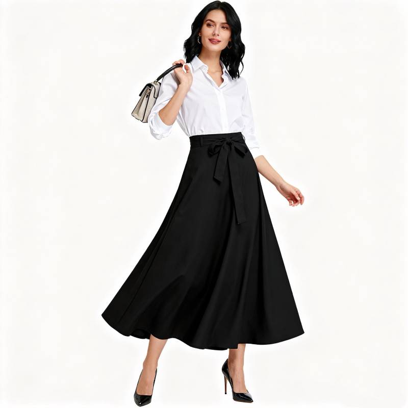 Minimalist Black Maxi Skirt For Women, Elegant Solid Long Skirt, Flowy High Waist Spring Autumn Daily Casual Fashion von Arvoryn
