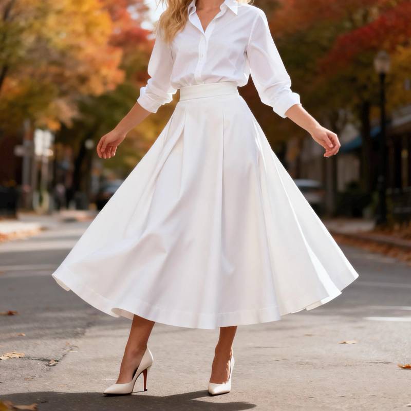 Minimalist White A-Line Midi Skirt, Elegant Casual Skirt With Pockets, Chic Everyday Look For Women von Arvoryn