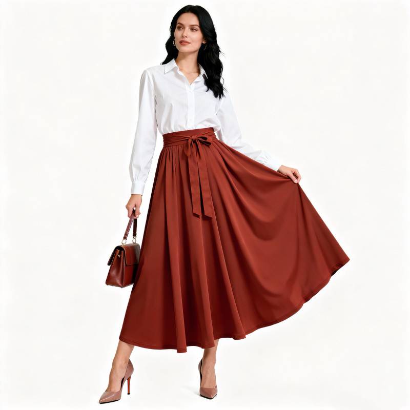 Reddish Brown Maxi Skirt For Women, Bohemian Flowy Long Skirt, Comfortable High Waist Casual Spring Autumn Daily Fashion von Arvoryn