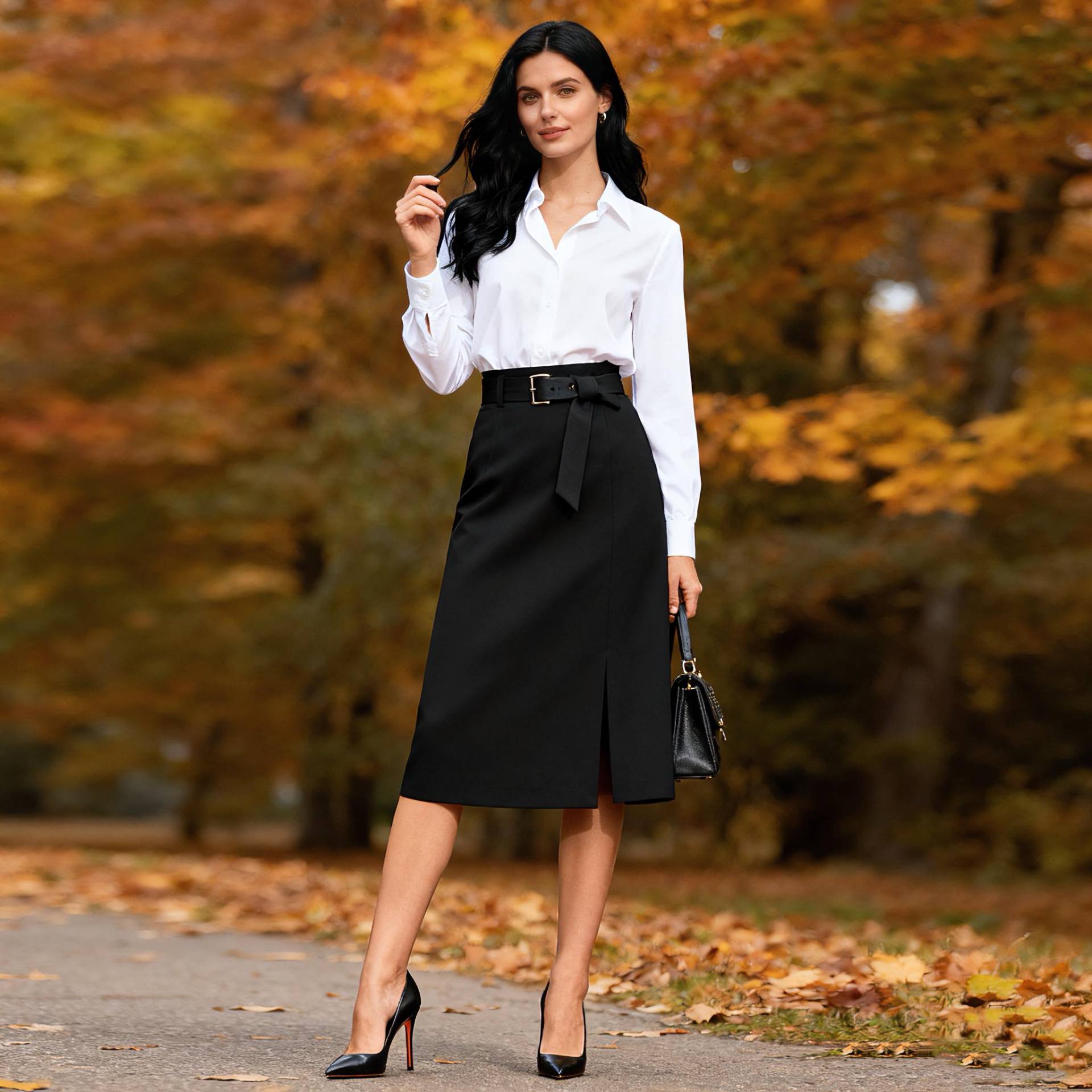 Side Slit Skirt Modern Minimalist Chic Midi For Women, Slim Fit Office Skirt, Spring & Autumn Outfit von Arvoryn