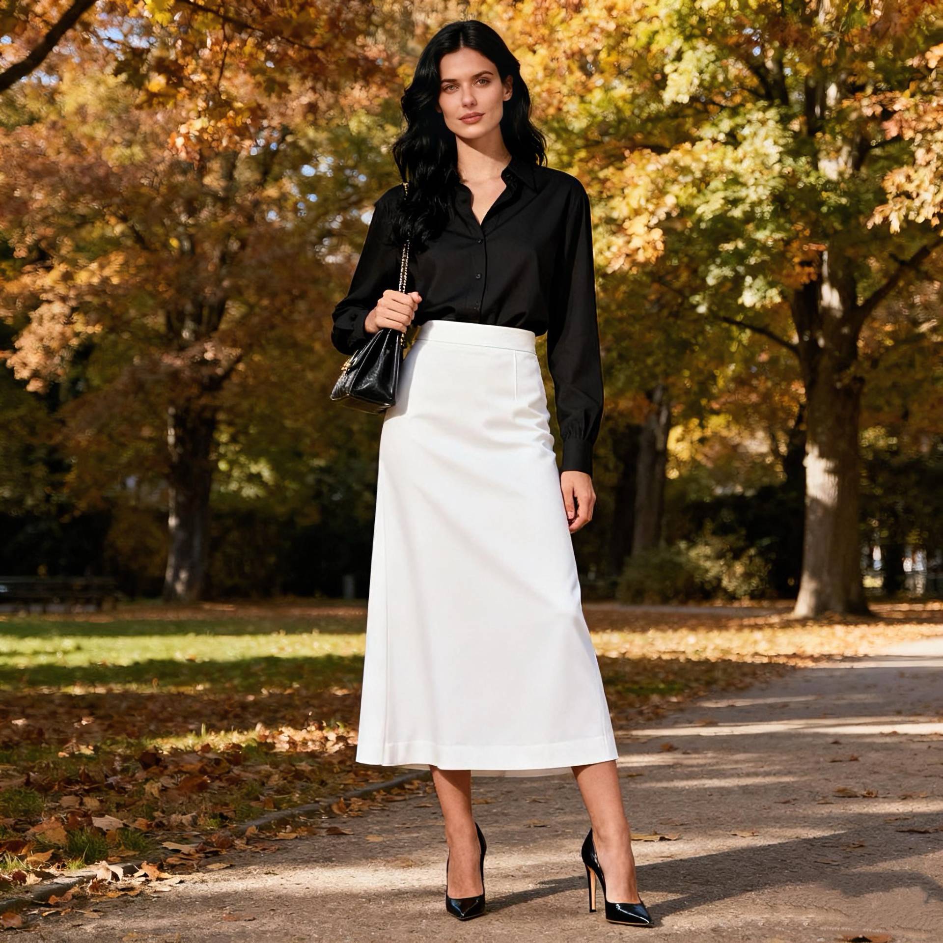 Slim Fit High Waist A Line Skirt, Elegant White Midi Skirt For Women, Minimalist Modern Office Daily Spring Fall Outfit von Arvoryn