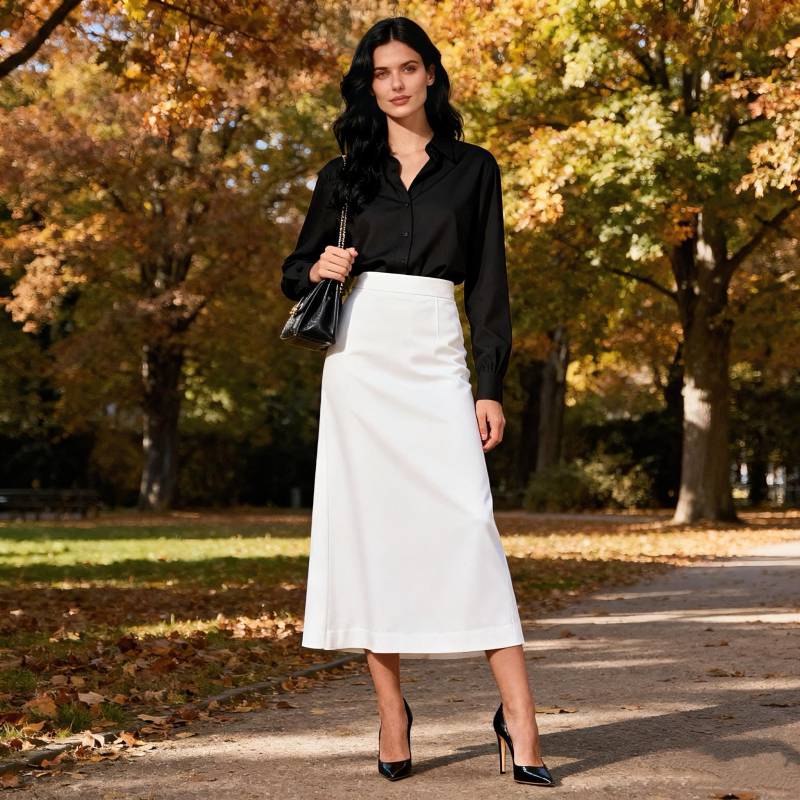 Slim Fit High Waist A Line Skirt, Elegant White Midi Skirt For Women, Minimalist Modern Office Daily Spring Fall Outfit von Arvoryn