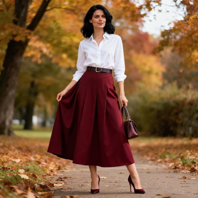 Solid Midi A-Line Skirt For Women, Elegant High Waist With Pockets, Minimalist Spring Autumn Daily von Arvoryn