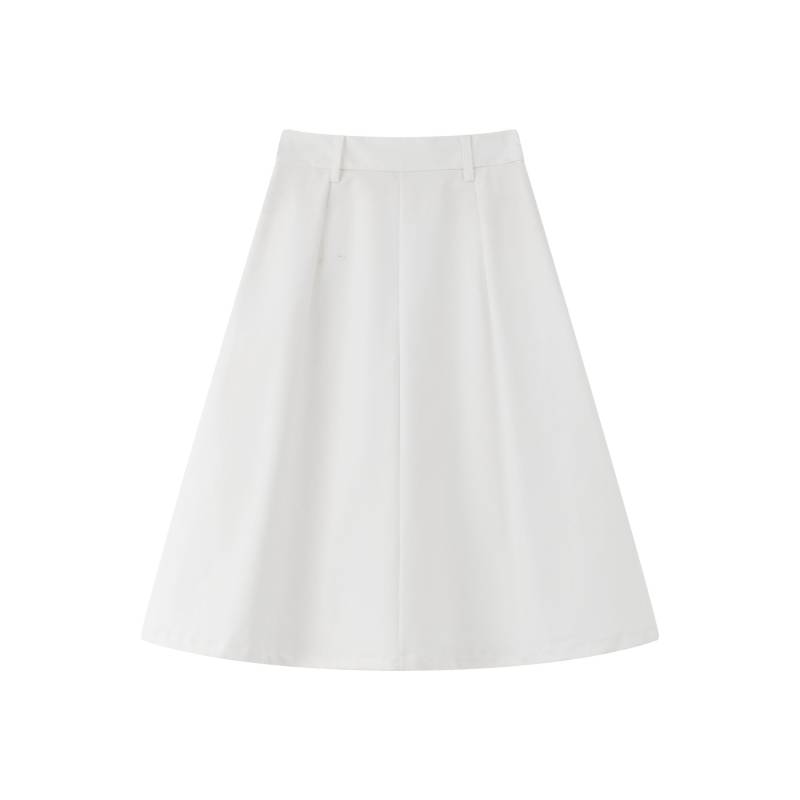 White A-Line Midi Skirt Women Minimalist High Waist For Work Office Daily Wear Simple Elegant Basic Style von Arvoryn