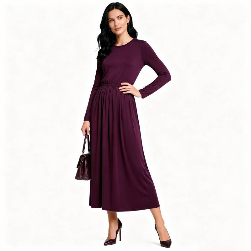 Women Maxi Dress With Elastic Waist, Casual A-Line Silhouette, Long Sleeve Comfortable Daily Fall Style, Soft Cotton Blend Fashion von Arvoryn