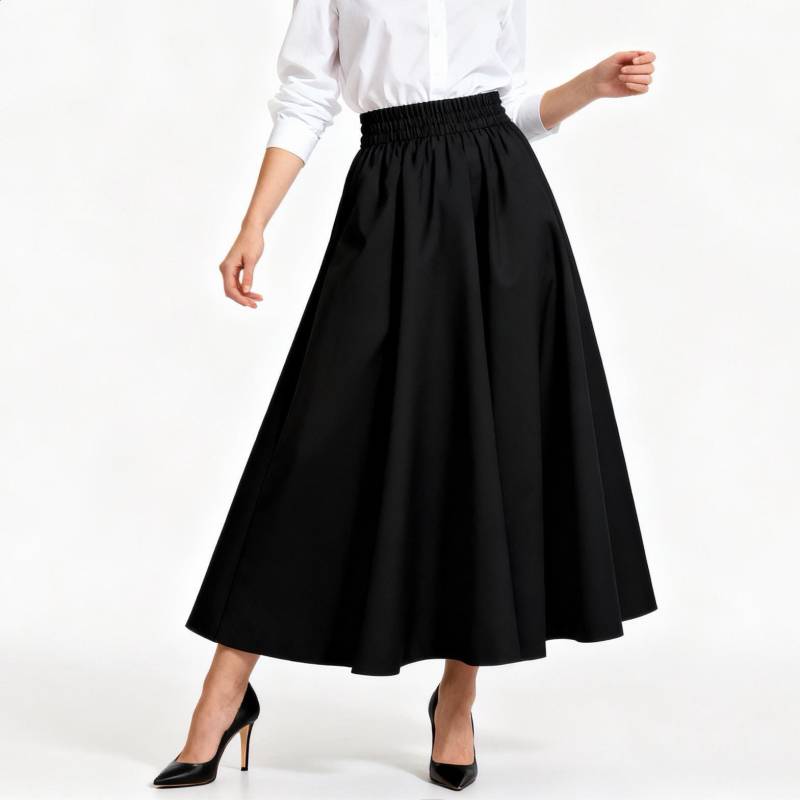 Women's A-Line Maxi Skirt With Elastic Waist & Pockets, Minimalist Flowing Workwear Skirt, Chic Everyday Style von Arvoryn