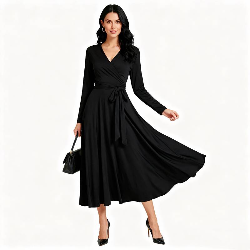 Women's Maxi Wrap Dress Long Sleeve Loose Fit Fashion Belted Evening Party Elegant Comfort Style Fall Outfit von Arvoryn