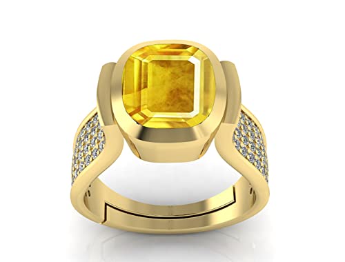 Arwacraft 12,25 Ratti 11,60 Karat zertifizierter natürlicher gelber Saphir Pukhraj Edelstein verstellbarer Ring / Anguthi für Damen und Herren - B09 x 6 x 9CMRNAMZ von Arwacraft