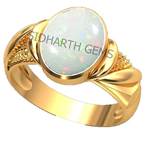 Arwacraft 9,25 Ratti / 8,00 Crt natürlicher zertifizierter Aa++ Qualität australischer weißer Opal astrologischer Zweck loser Edelstein Panchdhatu vergoldeter Ring - B0CF2D2GMRNAMZ von Arwacraft