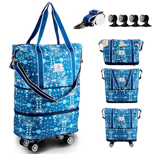 Arxus Reisetasche Erweiterbar mit Rollen, Faltbare Handgepäck Tasche Großer Reisetaschen für Damen und Herren zum Reisen Sport Camping Weekender Übernachtung 25L-55L von Arxus