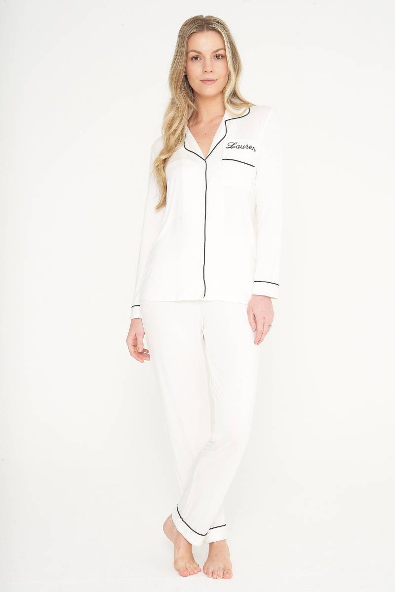 Damen Personalisierte Weiße Bambus Baumwolljersey Pyjamas | Braut Pyjama Sommer Schlafanzug Geschenke Für Sie von AryaOfficiale