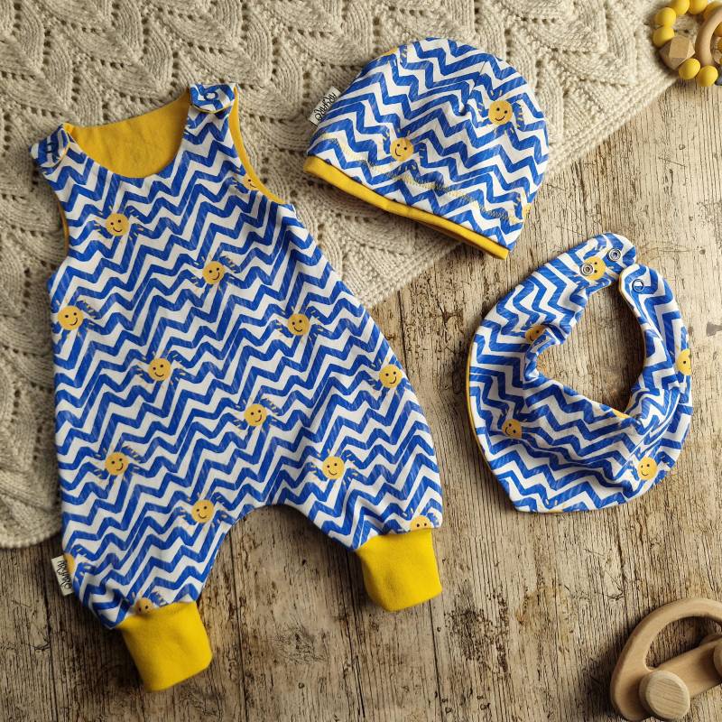 Babyset Strampler Mützchen Halstuch Größe 50 Bis 86 Sonne Und Wellen von AryaroKindermode