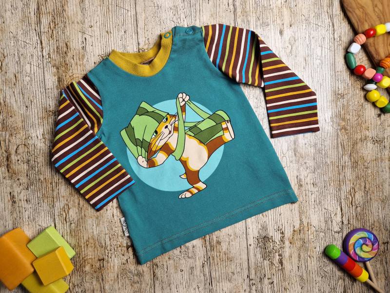 Einzelstück, Pettersson Und Findus, Langarmshirt in Größe 74, Petrol Braun, Longsleeve Für Kinder von AryaroKindermode