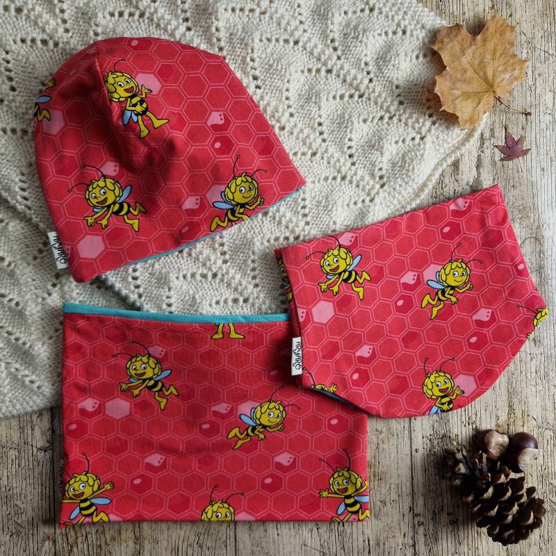 Mütze Und/Oder Loopschal Biene Maja Pink Und Mint von AryaroKindermode