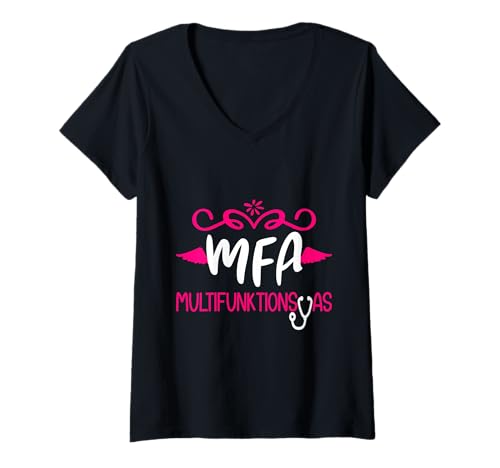 Damen MFA As Medizinische Fachangestellte T-Shirt mit V-Ausschnitt von Arzthelferin Geschenke Für MFA Prüfung Bestanden