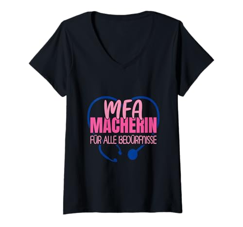 Damen MFA Macherin Medizinische Fachangestellte T-Shirt mit V-Ausschnitt von Arzthelferin Geschenke Für MFA Prüfung Bestanden