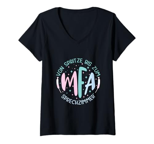 Damen MFA Sprechzimmer Medizinische Fachangestellte T-Shirt mit V-Ausschnitt von Arzthelferin Geschenke Für MFA Prüfung Bestanden