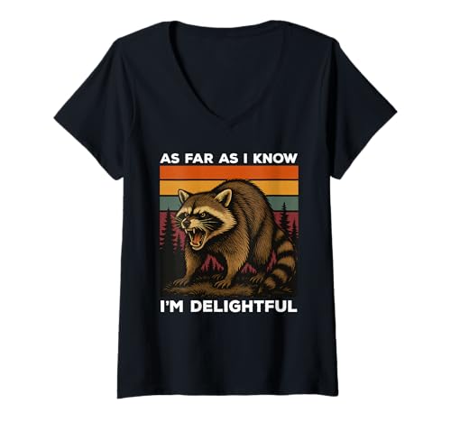 Damen As Far As I Know I'm Delightful Funny Raccoon Retro T-Shirt mit V-Ausschnitt Damen As Far As I Know I'm Delightful Funny Raccoon Retro T-Shirt mit V-Ausschnitt von As Far As I Know I'm Delightful Raccoon Apparel