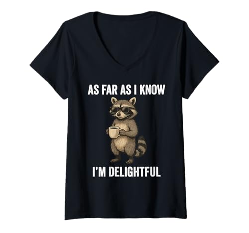 Damen As Far As I Know I'm Delightful Funny Sarcastic Raccoon T-Shirt mit V-Ausschnitt Damen As Far As I Know I'm Delightful Funny Sarcastic Raccoon T-Shirt mit V-Ausschnitt von As Far As I Know I'm Delightful Raccoon Apparel