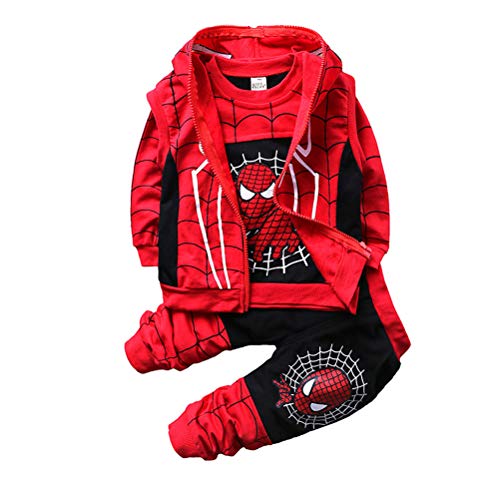 AsKong 3-teiliger Spider-Man-Anzug für Jungen, Sweatshirt, lange Hose, Reißverschlussweste, Größe 1–8 Jahre Gr. 100 cm Höhe, Schwarz von AsKong
