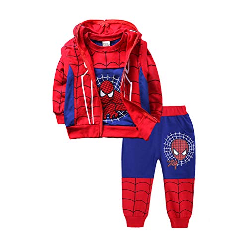 AsKong 3-teiliger Spider-Man-Anzug für Jungen, Sweatshirt, lange Hose, Reißverschlussweste, Größe 1–8 Jahre Gr. 100 cm Höhe, blau von AsKong