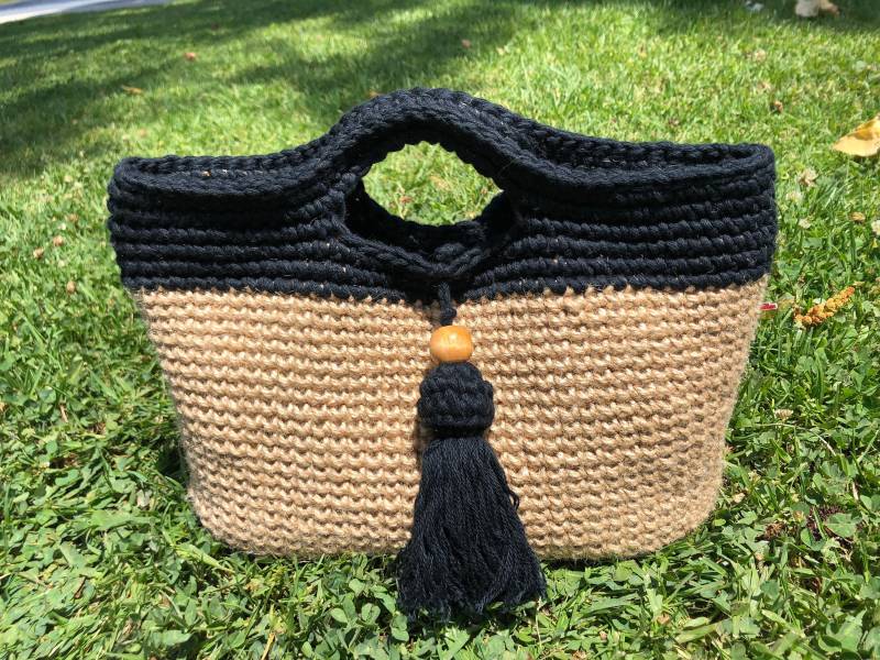 Häkeln Sie Hanf Garn Einkaufstasche, Handgemachte Natürliche Quaste von AsaCoCraft