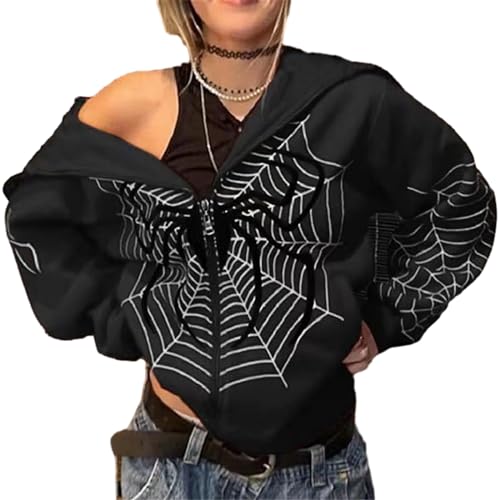 Asadovce Damen Herren Zip Up Y2k Oversized Hoodie Spider Graphic Full Zipper Sweatshirt Teen Girls Grunge Streetwear Jacke, T Spider Schwarz, L von Asadovce