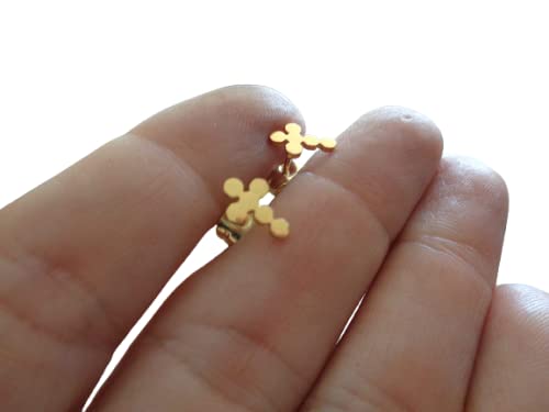 ⊹⊱ GEPUNKTETES KREUZ KLEINE GOLD EDELSTAHL STECKER ⊰⊹ goldfarbene Ohrringe, antiallergisch, Stecker, Glaube, Gott, Kreuz, Kirche, Jesus, Konfirmation, Kommunion von Asai Bolivien Ethno Tribal Manufaktur