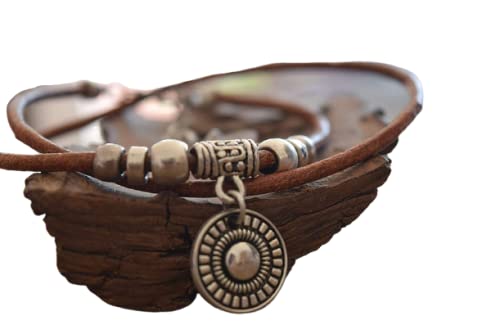 ★ MANDALA QUARZ HALSBAND ★ Leder in sand & Spacer von Asai Bolivien Ethno Tribal Manufaktur