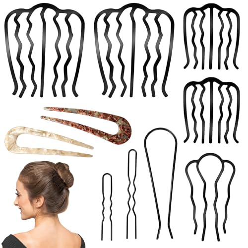 Asaisimg 10 Stück Haar Seite Kämme Set, 8 Vintage Haar Gabel Clip mit 2 Französisch Haar Gabeln, U Form Französisch Twist Haar Pin unordentlich Bun Maker Haar Styling Tool für Frauen und Mädchen von Asaisimg