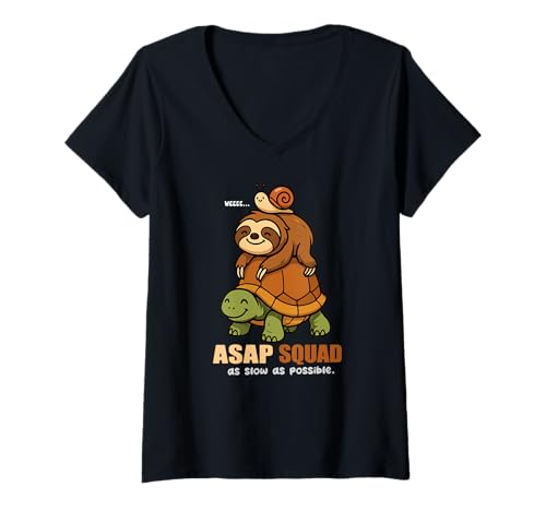 Damen Turtle Snail Sloth Sloth ASAP Squad Slow Animal Lover für Jungen und Mädchen T-Shirt mit V-Ausschnitt von AsapSquadAxis1