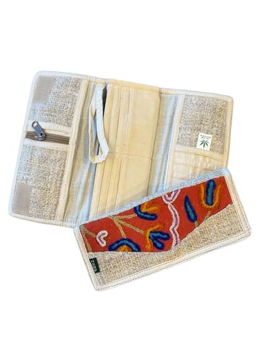 Asatre Dreifach gefaltete Geldbörse aus Hanf – umweltfreundlich, langlebig, vegane Geldbörse mit mehreren Kartenfächern – leichte, handgefertigte Geldbörse aus Naturfaser für Damen, Orange/Abendrot im von Asatre