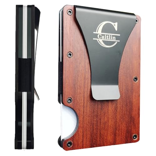 Asbanzerks Personalisierte schlanke Brieftasche für Herren, individuelle Fronttasche mit Geldklammer, minimalistische Geldbörse für Herren mit RFID-Blockierung, kostenlose Gravur, rosewood von Asbanzerks