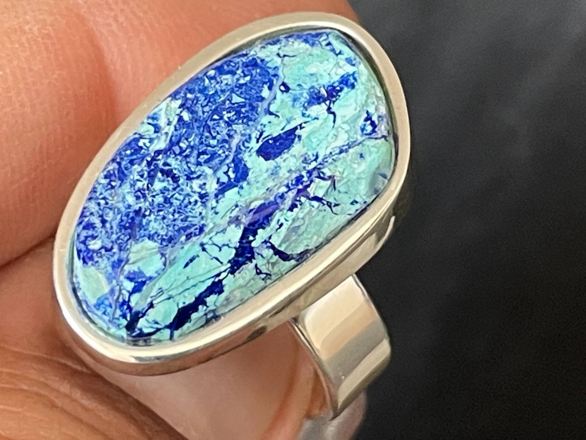 Einzigartiger Azurit-Chrysokoll-Ring Aus Sterling Silber | Handgefertigt Seltene Farbkombination Herkunft Arizona & Ural von AscadeInternational