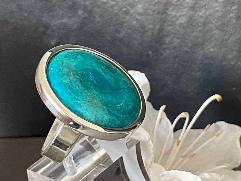 Schöner, Intensiver Und Grösserer Chrysokoll Ring | 925 Sterling. Umfang Edlestein Mit Silber 30 Mm von AscadeInternational